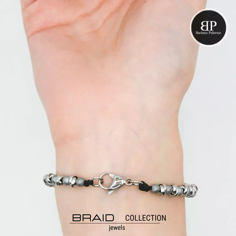 Bracciale nautico acciaio ed ematite Braid argento