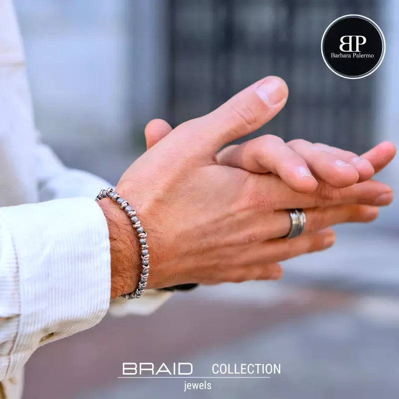 Bracciale nautico acciaio ed ematite Braid argento
