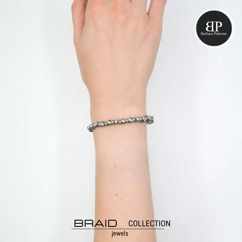Bracciale nautico acciaio ed ematite Braid argento