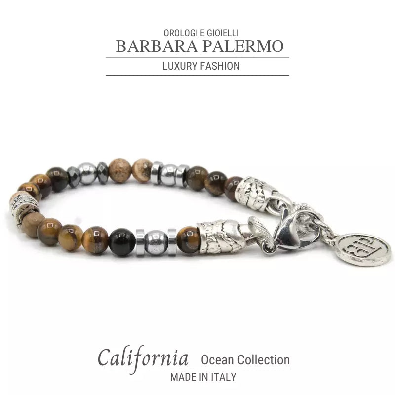 Bracciale Paesina occhio di tigre ed Ematite Argento Ocean California