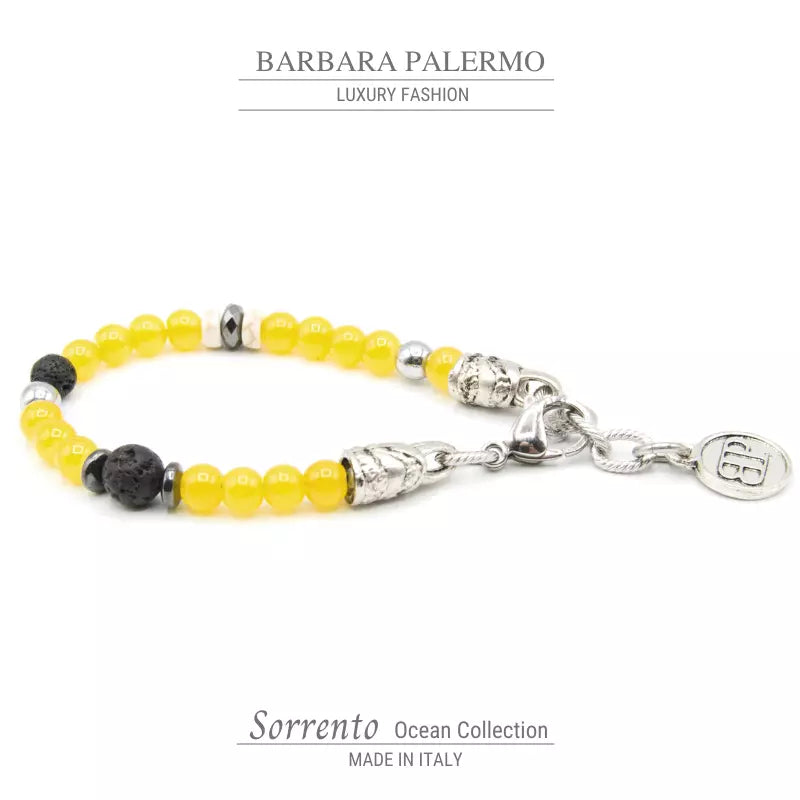 Sorrento-Gelb-Armband. Gelbe Glasjade, Lavastein, Aulit