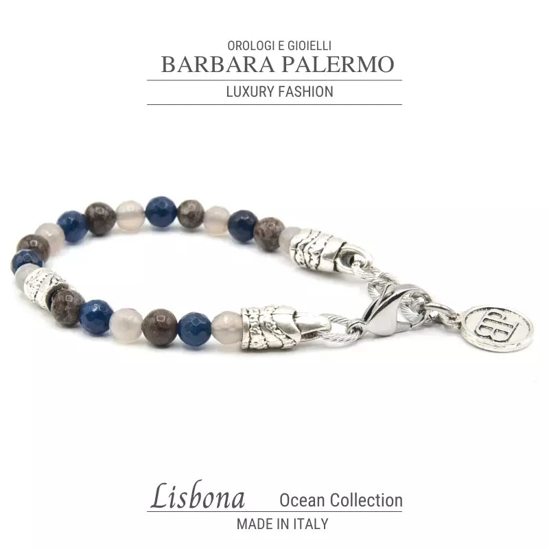 Graues Achat-Obsidian-blaues Achat-Ozean-Lissabon-Armband