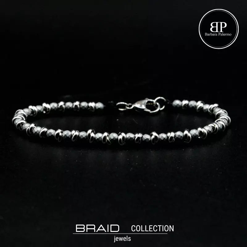 Bracciale nautico acciaio ed ematite Braid argento