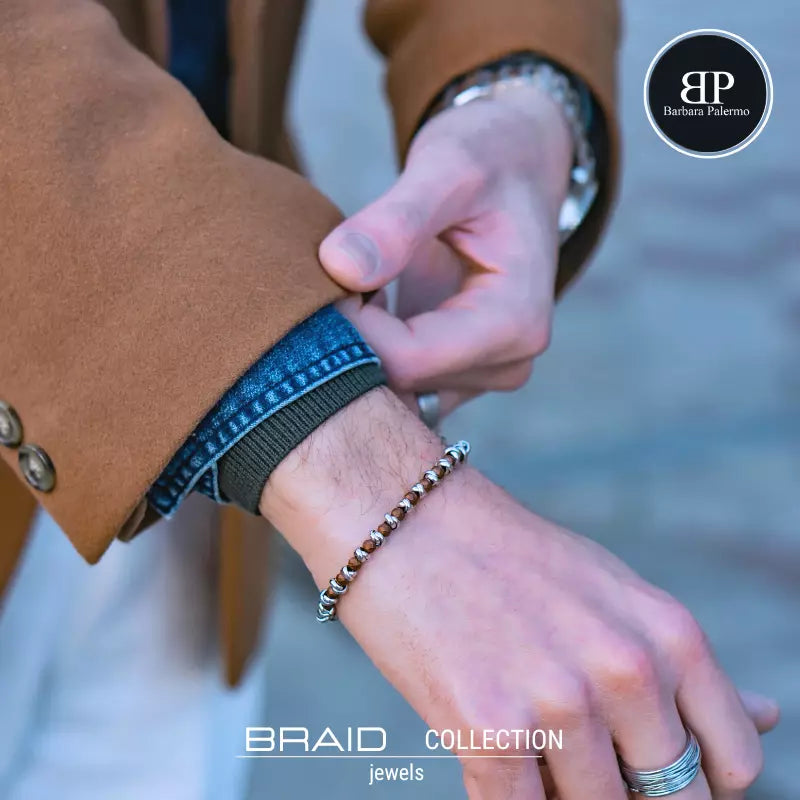Bracciale nautico acciaio ed ematite Braid Terra Cotta