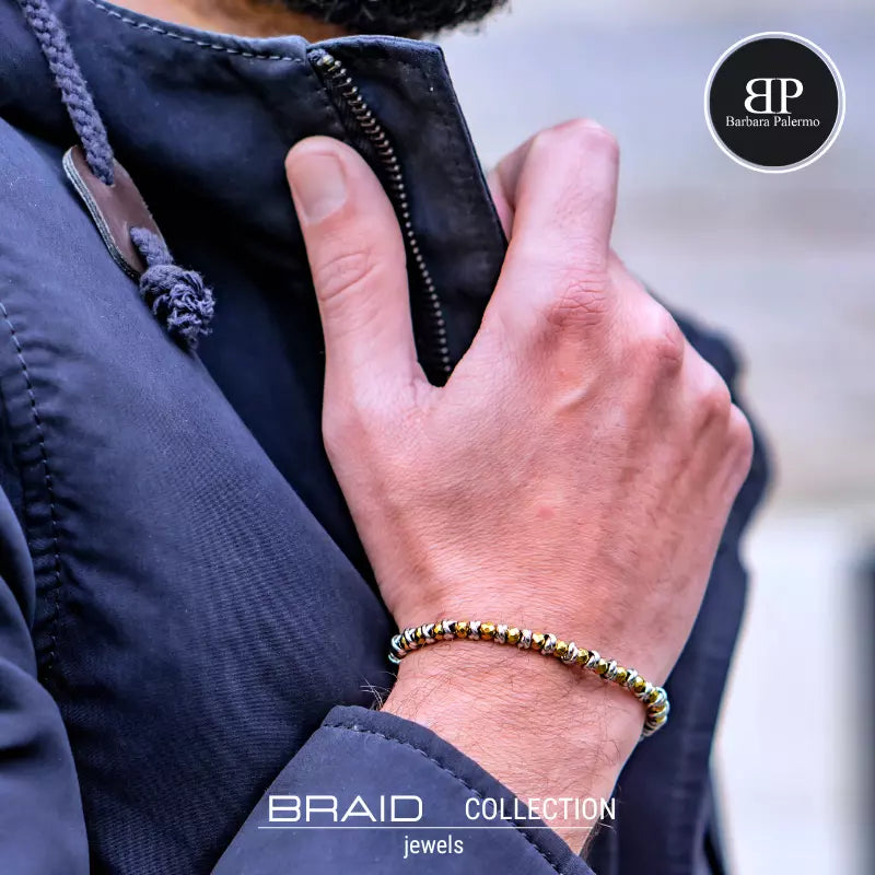 Bracciale nautico acciaio ed ematite Braid oro
