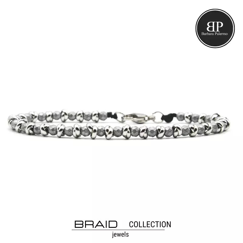 Bracciale nautico acciaio ed ematite Braid argento