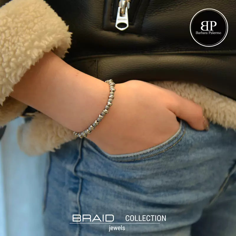 Bracciale nautico acciaio ed ematite Braid argento