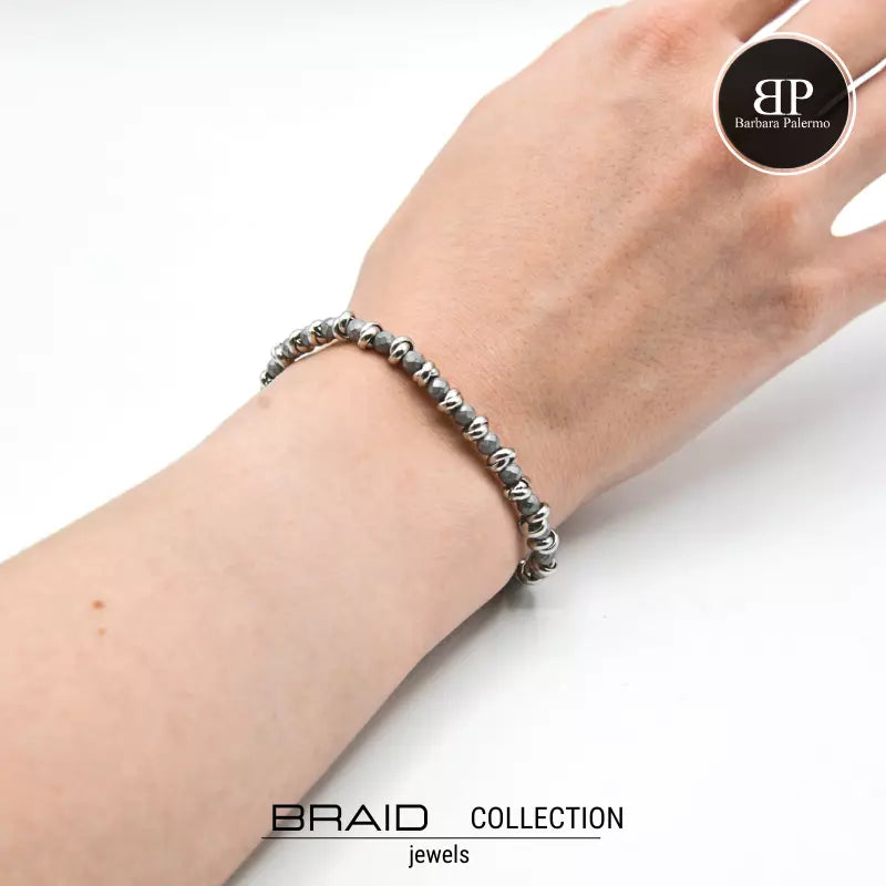 Bracciale nautico acciaio ed ematite Braid argento