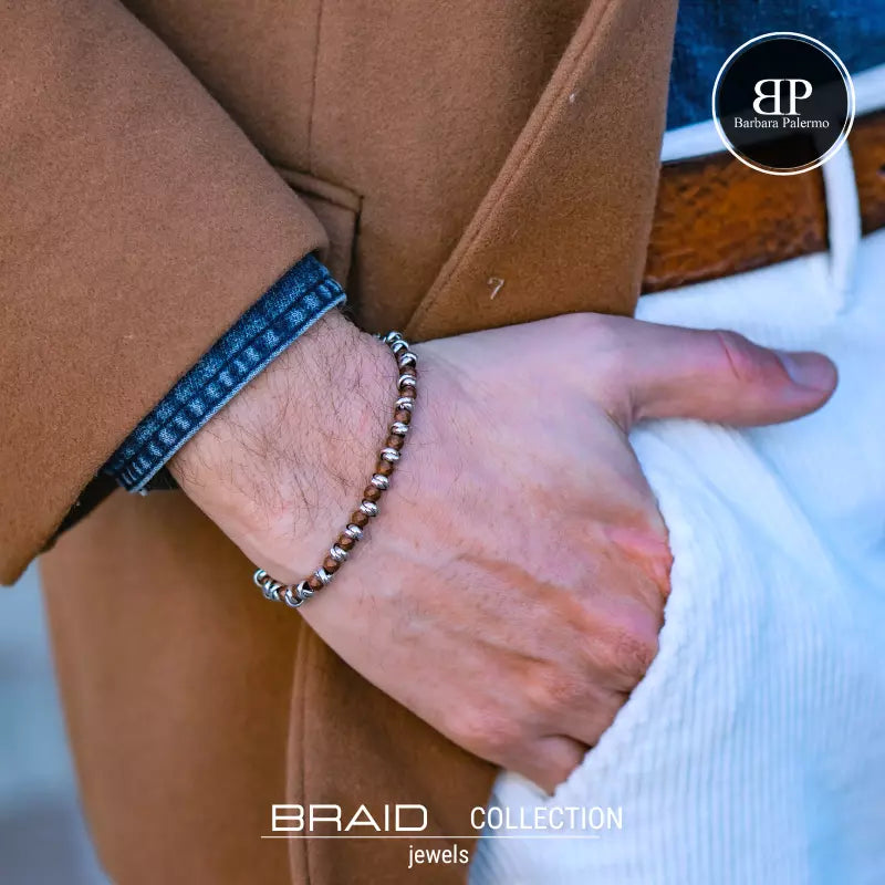 Bracciale nautico acciaio ed ematite Braid Terra Cotta