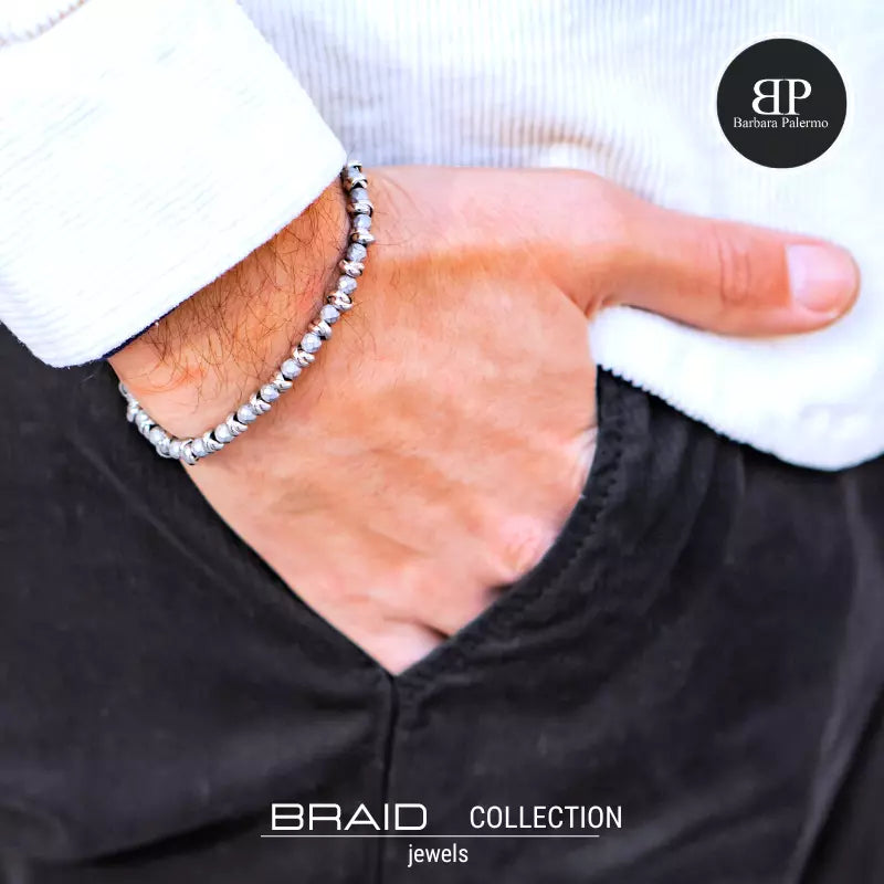 Bracciale nautico acciaio ed ematite Braid argento