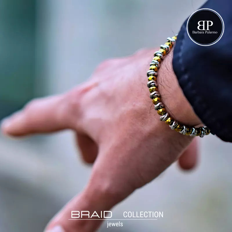 Bracciale nautico acciaio ed ematite Braid oro
