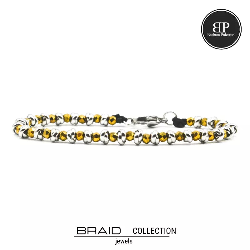 Bracciale nautico acciaio ed ematite Braid oro