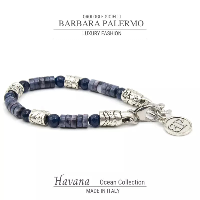 Bracciale di Giada Blu scura e Agata Viola Ocean Havana