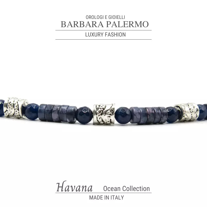 Bracciale di Giada Blu scura e Agata Viola Ocean Havana