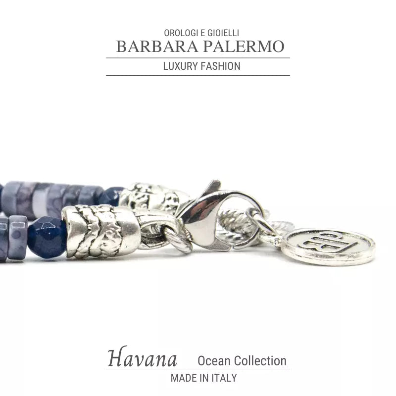 Bracciale di Giada Blu scura e Agata Viola Ocean Havana