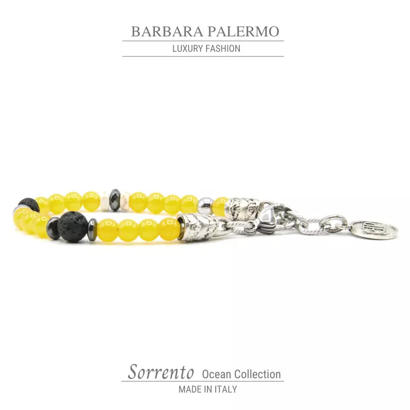 Sorrento-Gelb-Armband. Gelbe Glasjade, Lavastein, Aulit