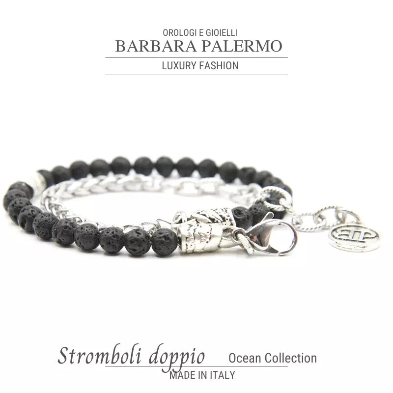 Ocean Stromboli Lava Stone Double Loop Armband
