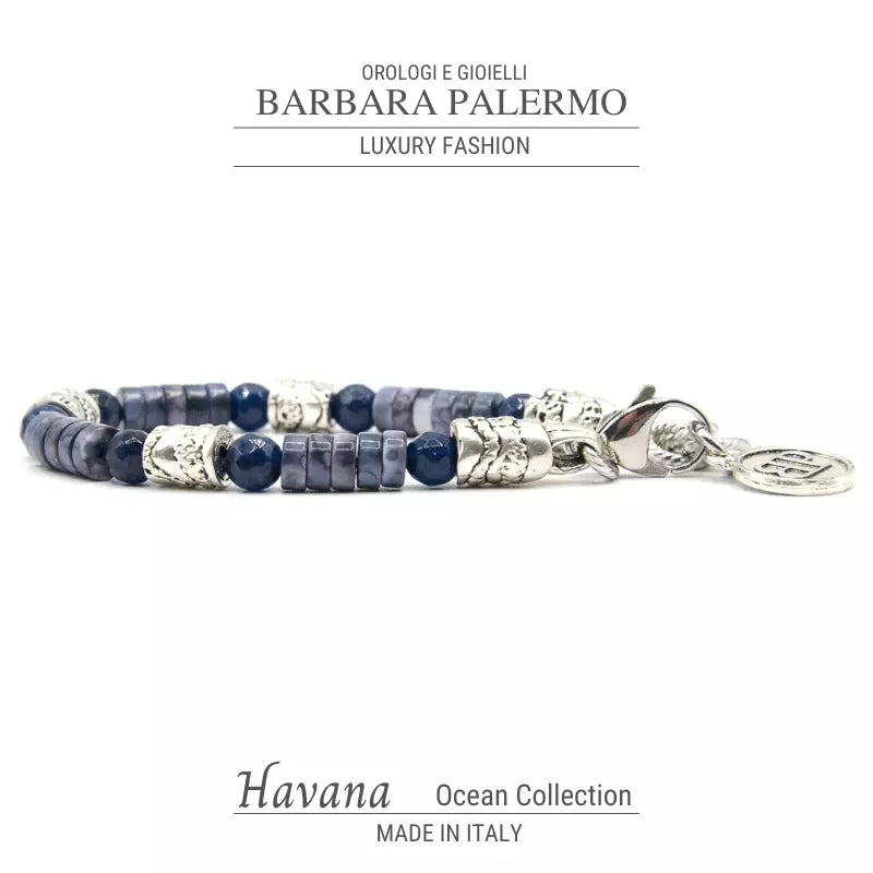 Bracciale di Giada Blu scura e Agata Viola Ocean Havana