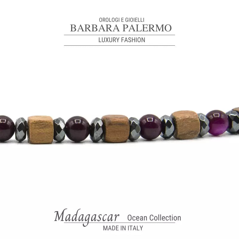 Bracciale Noce, Agata Fuxia ed Ematite Ocean Madagascar
