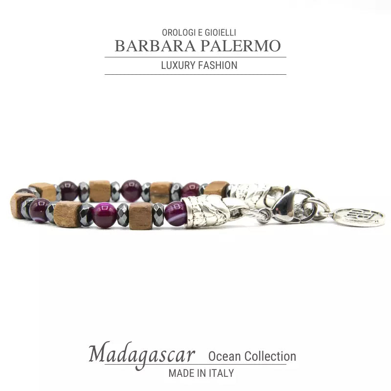 Bracciale Noce, Agata Fuxia ed Ematite Ocean Madagascar
