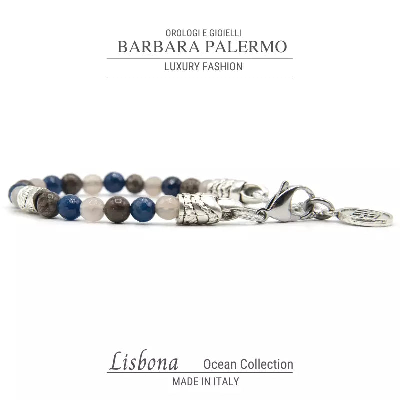 Graues Achat-Obsidian-blaues Achat-Ozean-Lissabon-Armband