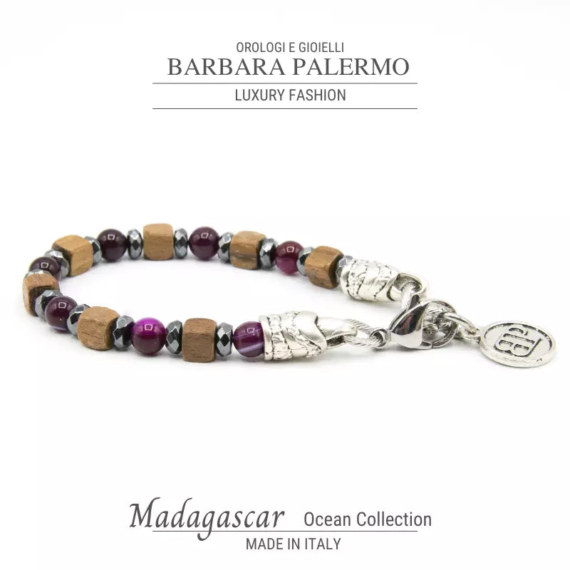 Bracciale Noce, Agata Fuxia ed Ematite Ocean Madagascar