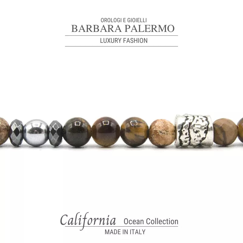 Bracciale Paesina occhio di tigre ed Ematite Argento Ocean California