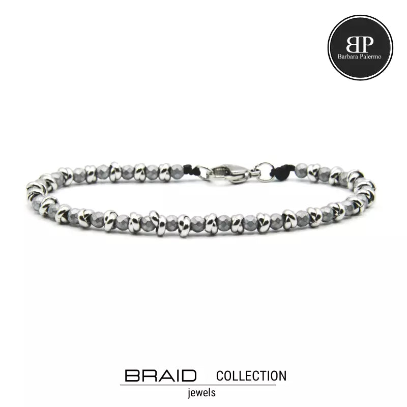 Bracciale nautico acciaio ed ematite Braid argento