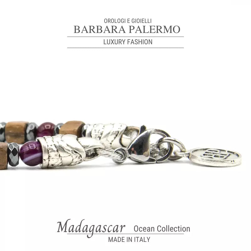 Bracciale Noce, Agata Fuxia ed Ematite Ocean Madagascar