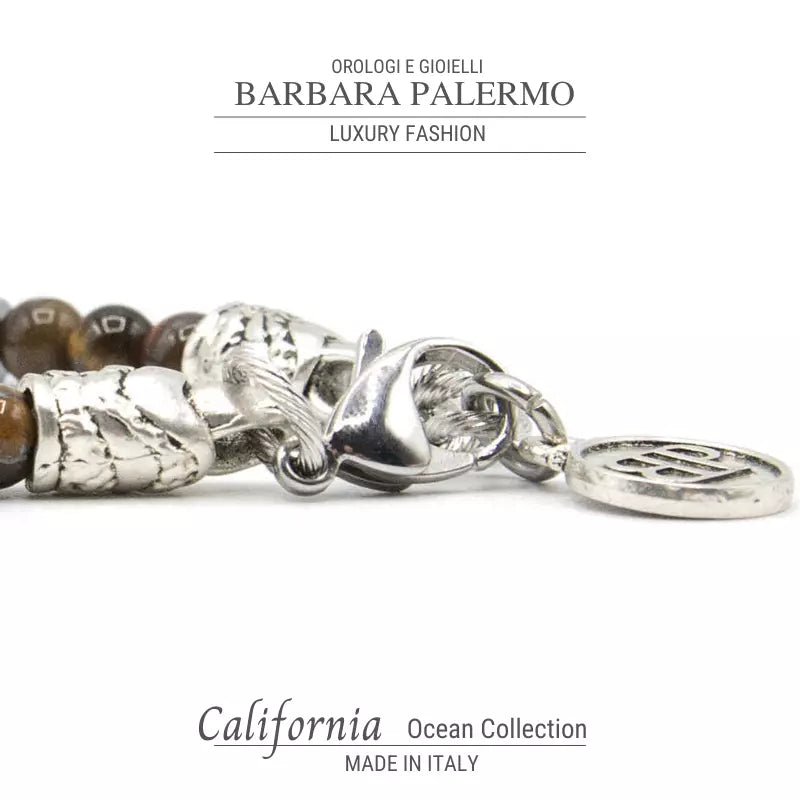 Bracciale Paesina occhio di tigre ed Ematite Argento Ocean California