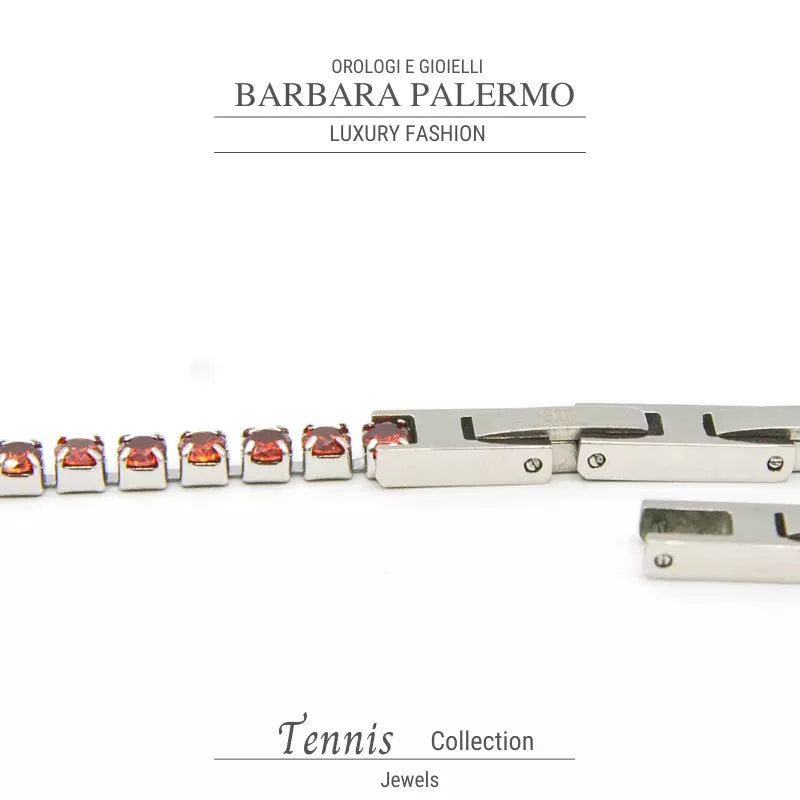 Bracciale tennis rosso in acciaio con zirconi Red Steel