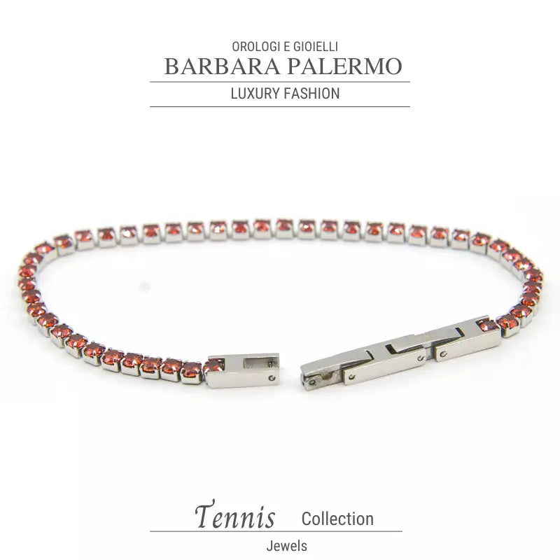 Bracciale tennis rosso in acciaio con zirconi Red Steel