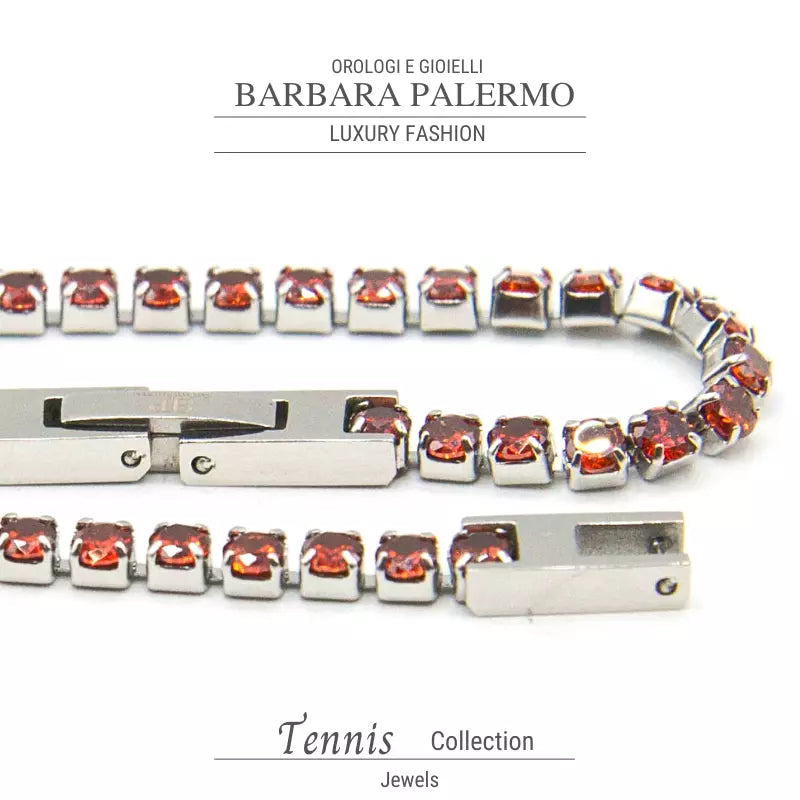 Bracciale tennis rosso in acciaio con zirconi Red Steel