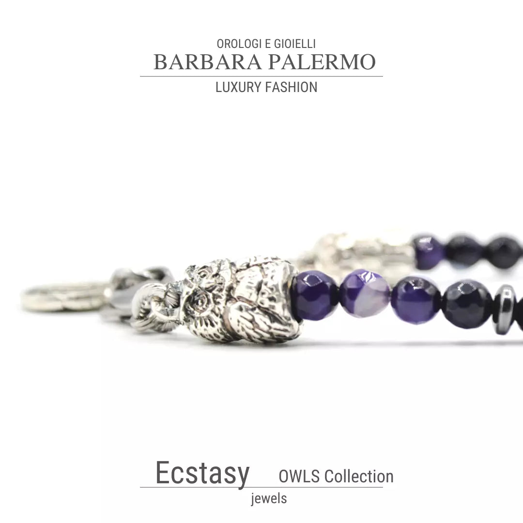 Bracciale Ecstasy - Agata Viola Sfaccettata & Gufo d'Argento