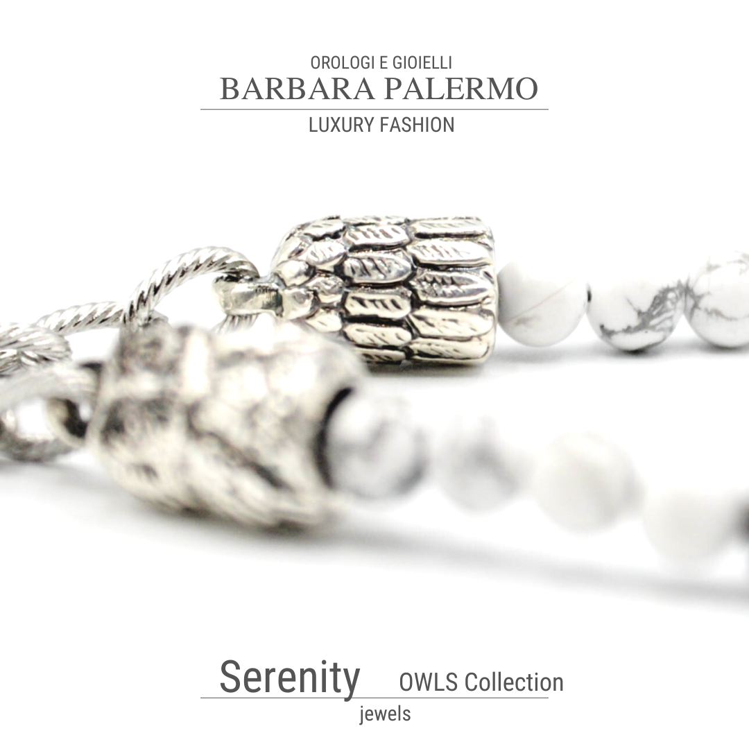 Serenity - Bracciale in Howlite e Ematite con Gufo