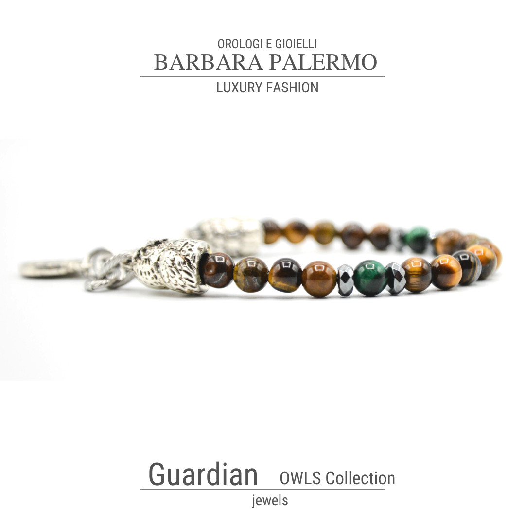 Guardian - Bracciale Occhio di Tigre con Gufo Argento