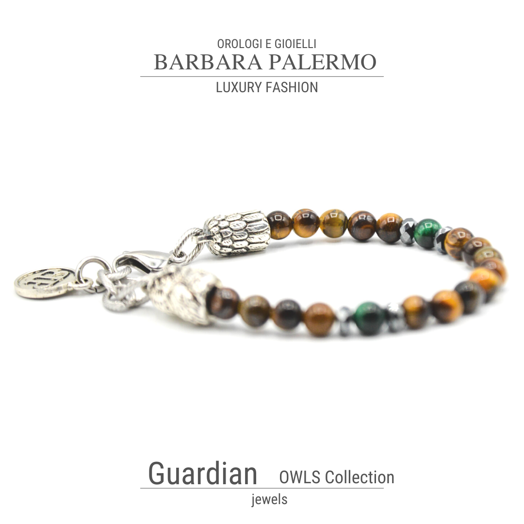 Guardian - Bracciale Occhio di Tigre con Gufo Argento