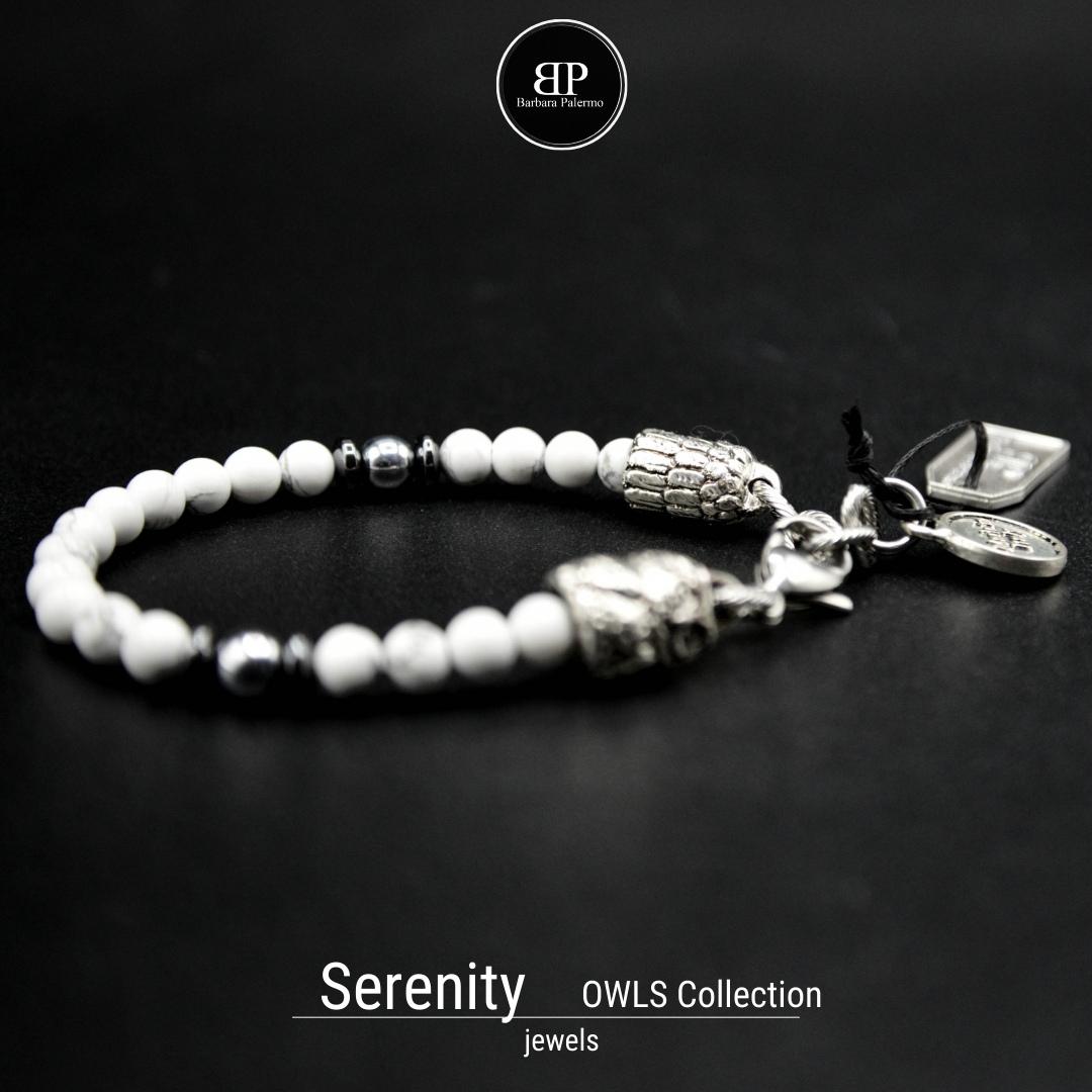 Serenity - Bracciale in Howlite e Ematite con Gufo