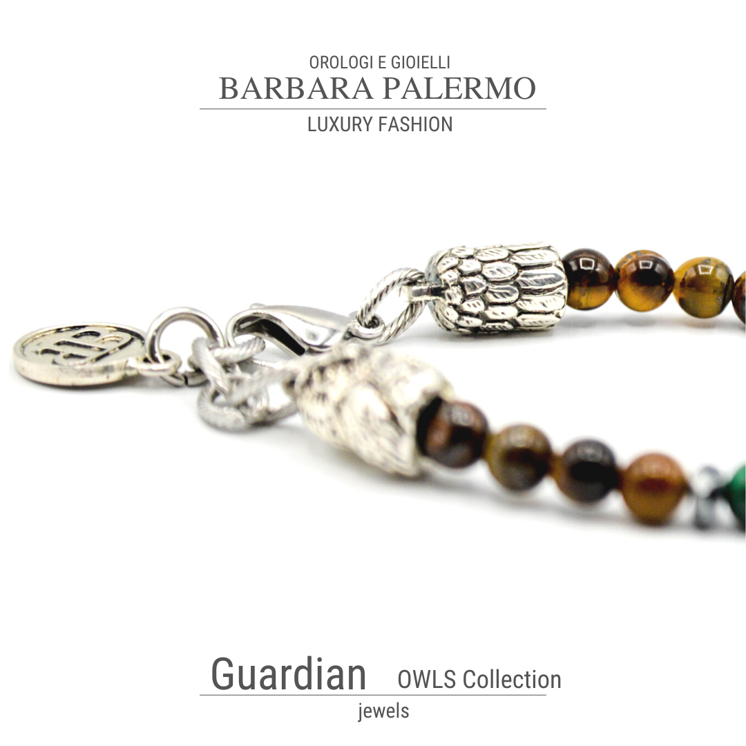 Guardian - Bracciale Occhio di Tigre con Gufo Argento