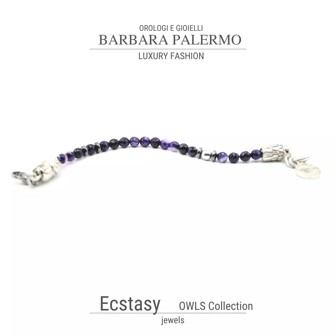 Bracciale Ecstasy - Agata Viola Sfaccettata & Gufo d'Argento