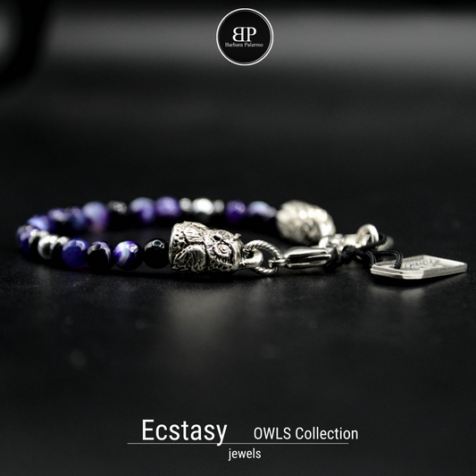 Bracciale Ecstasy - Agata Viola Sfaccettata & Gufo d'Argento
