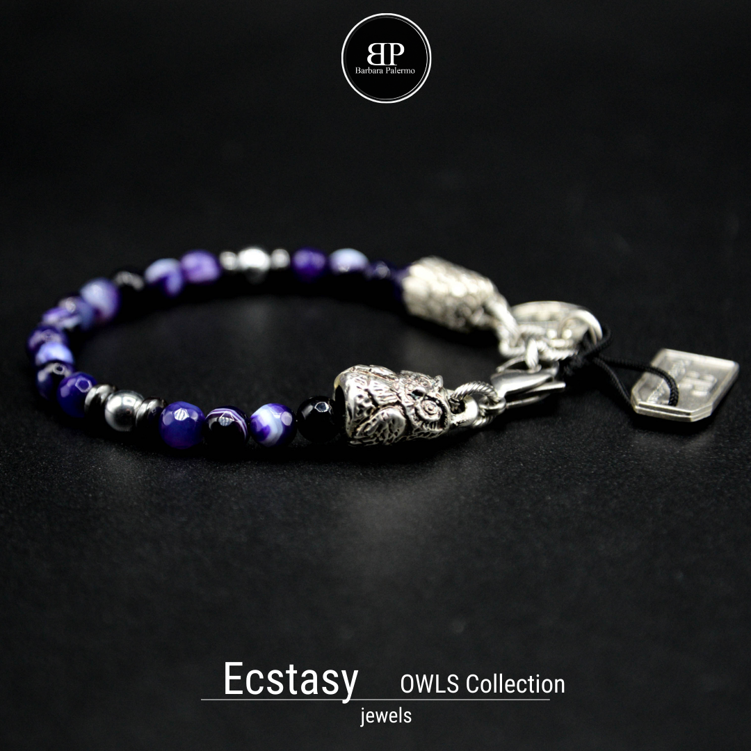 Bracciale Ecstasy - Agata Viola Sfaccettata & Gufo d'Argento