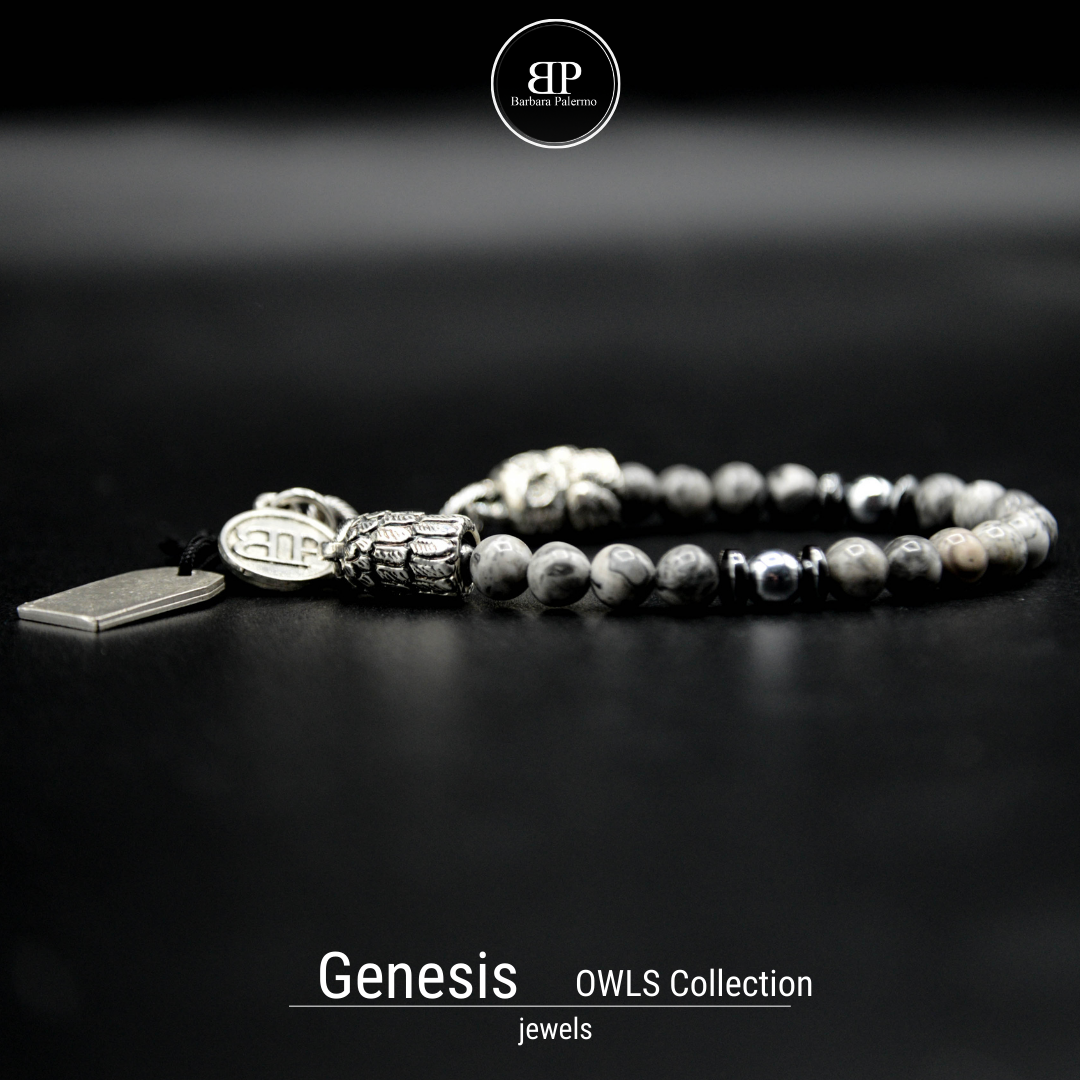 Genesis: Bracciale Agata fossile con Gufo