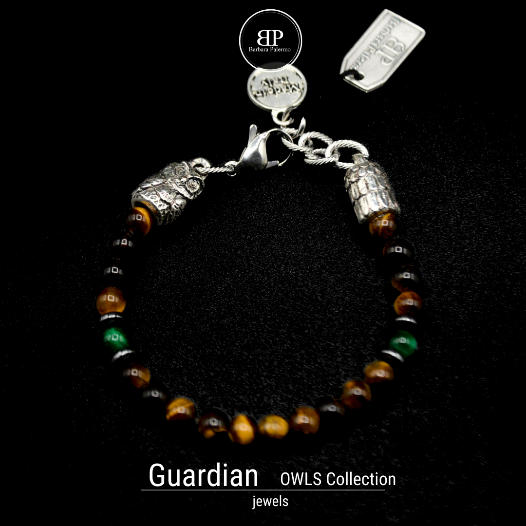 Guardian - Bracciale Occhio di Tigre con Gufo Argento