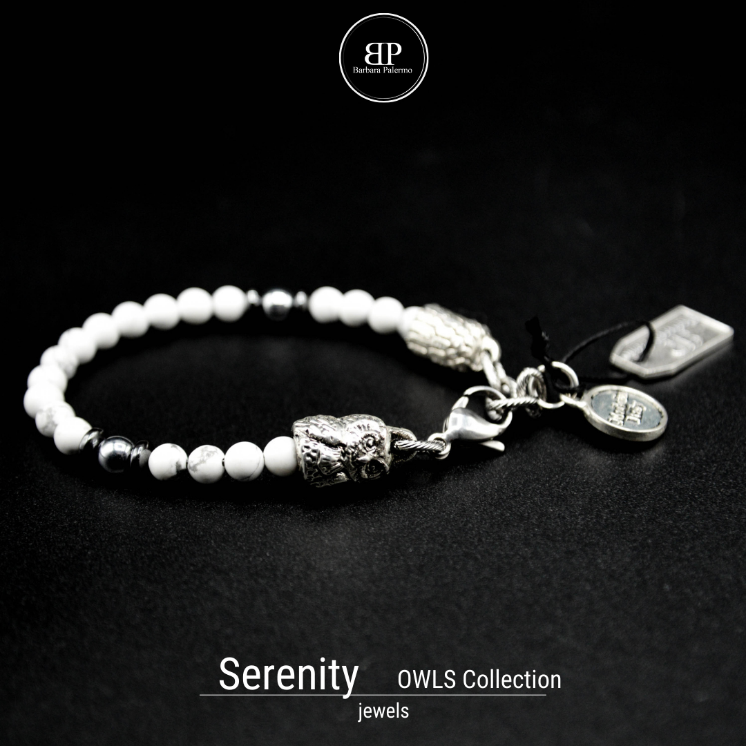 Serenity - Bracciale in Howlite e Ematite con Gufo