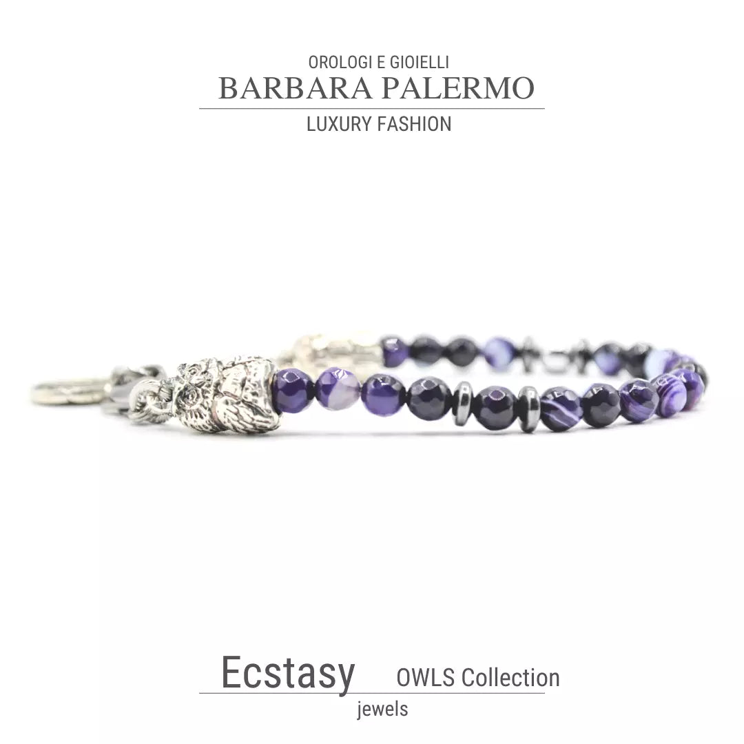 Bracciale Ecstasy - Agata Viola Sfaccettata & Gufo d'Argento