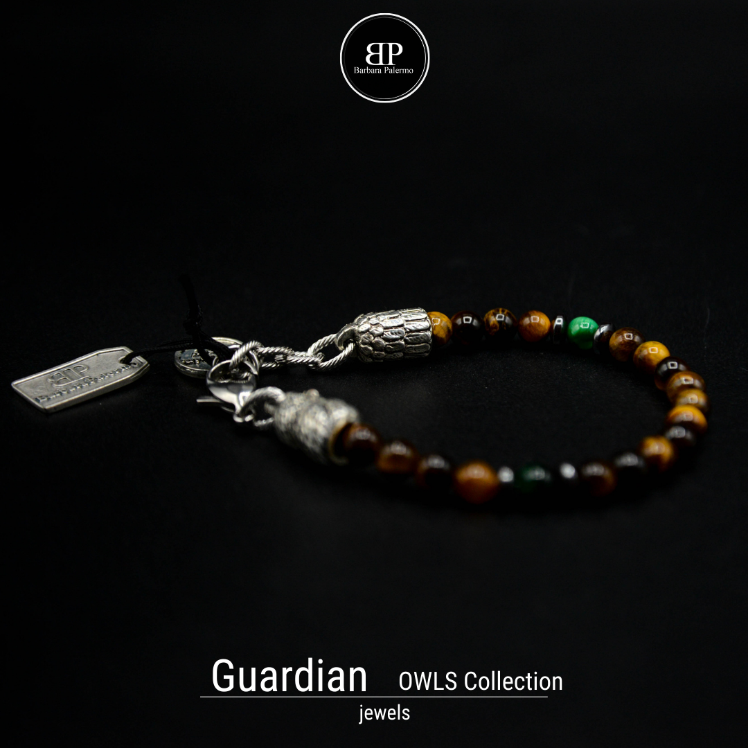 Guardian - Bracciale Occhio di Tigre con Gufo Argento