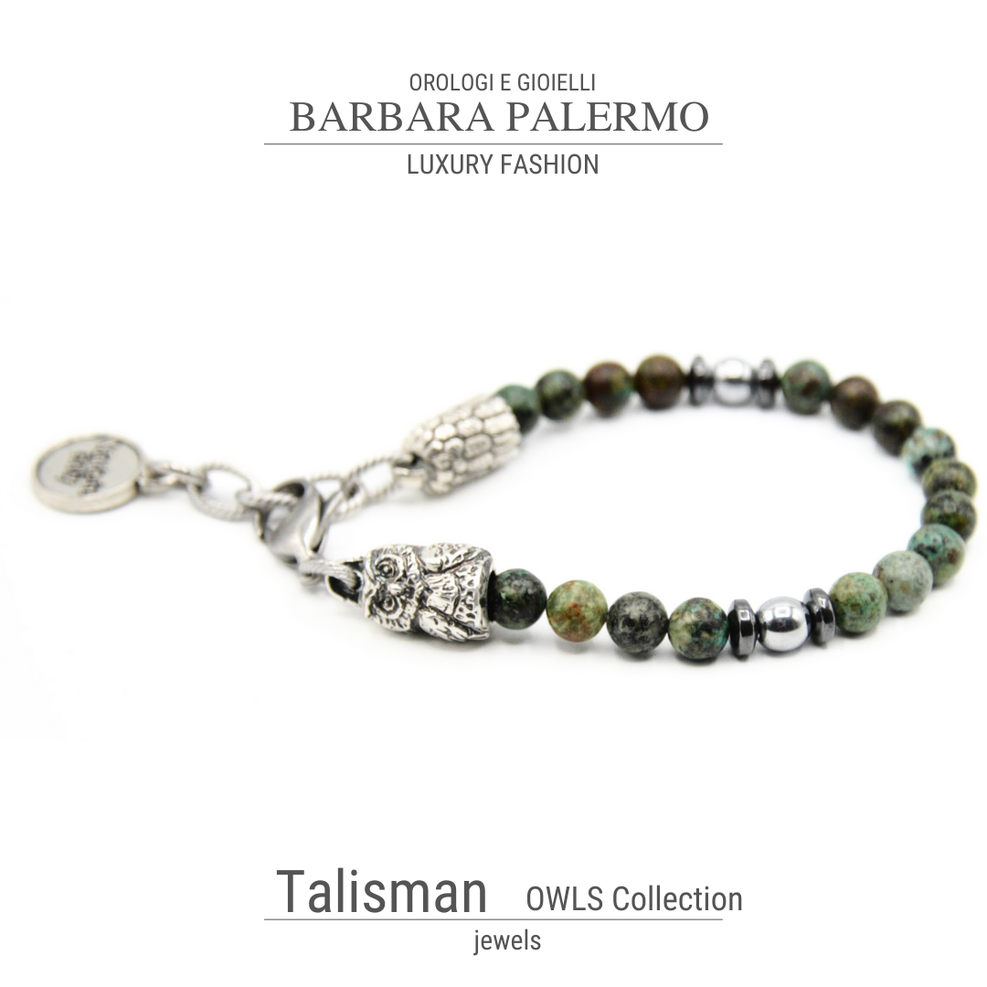bracciale turchese africano e gufo argento