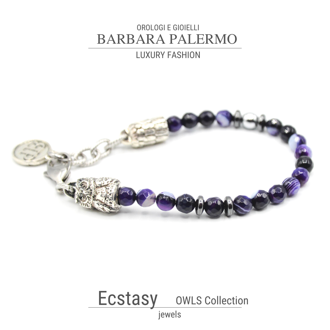 Bracciale Ecstasy - Agata Viola Sfaccettata & Gufo d'Argento