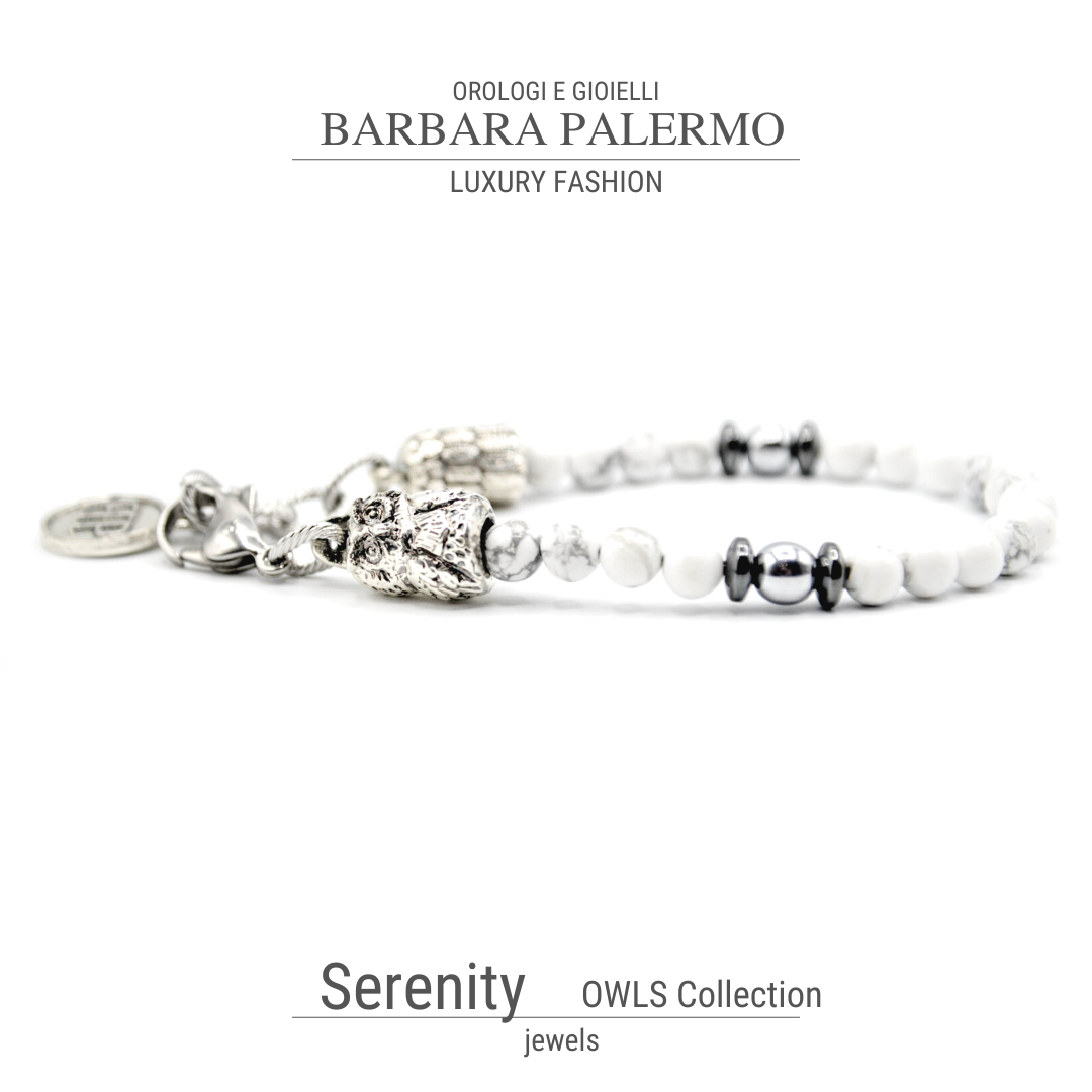 Serenity - Bracciale in Howlite e Ematite con Gufo